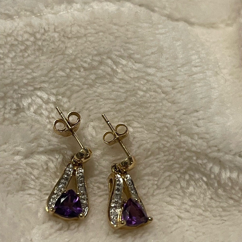 10k gold amethyst and diamond earrings